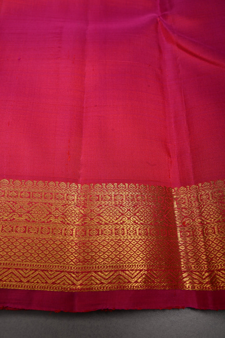 Rani Pink Pure Kanjivaram Silk Saree with Zari Buttas and Zari Border | SILK MARK CERTIFIED | SHOBITAM