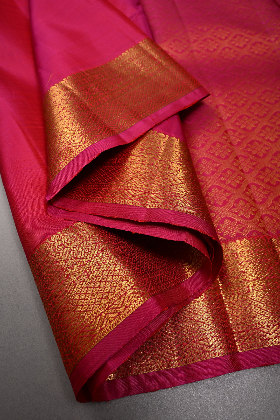 Rani Pink Pure Kanjivaram Silk Saree with Zari Buttas and Zari Border | SILK MARK CERTIFIED | SHOBITAM