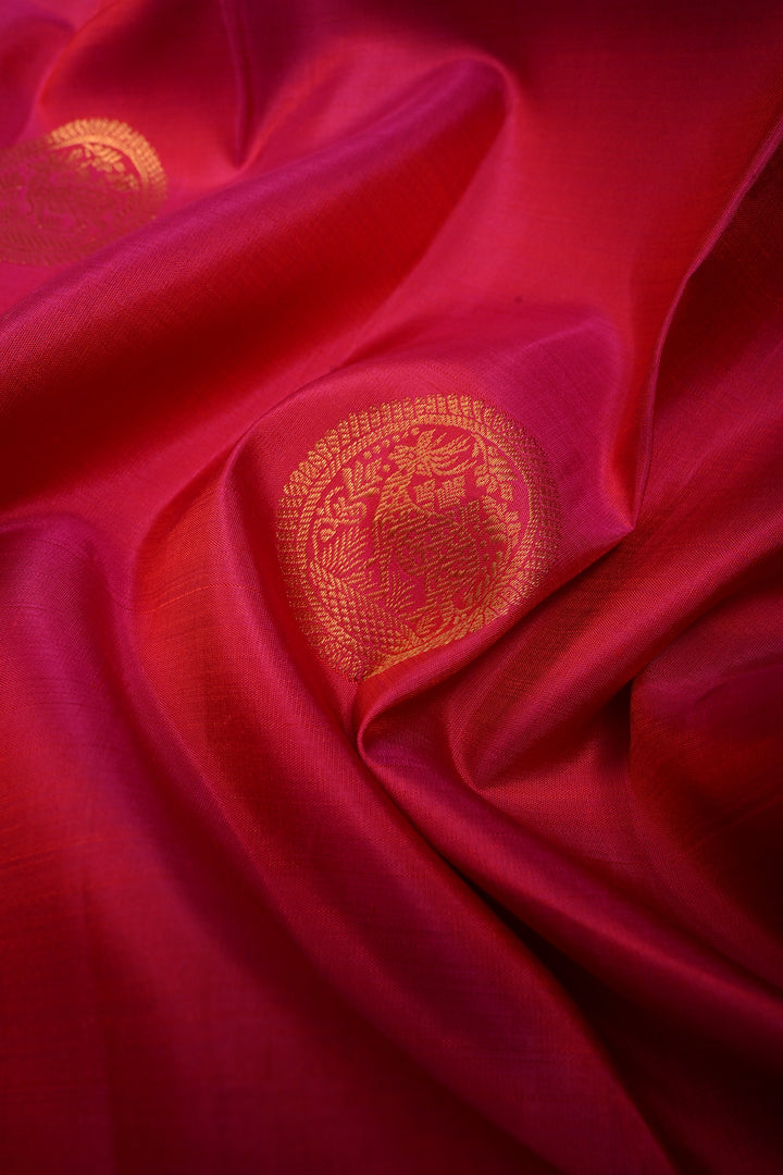 Rani Pink Pure Kanjivaram Silk Saree with Zari Buttas and Zari Border | SILK MARK CERTIFIED | SHOBITAM