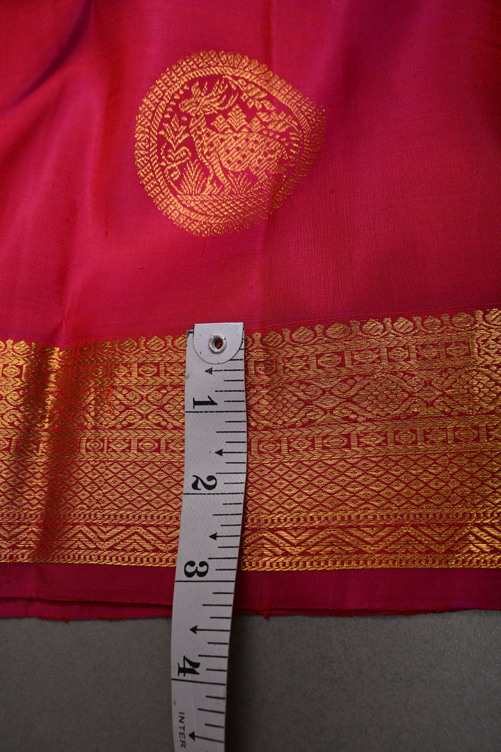 Rani Pink Pure Kanjivaram Silk Saree with Zari Buttas and Zari Border | SILK MARK CERTIFIED | SHOBITAM