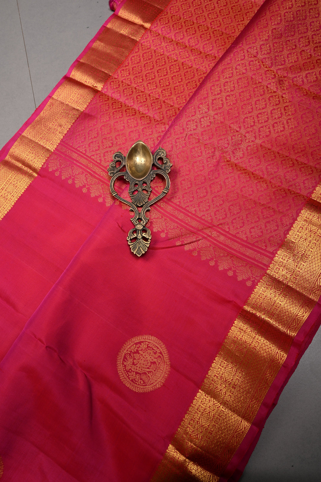 Rani Pink Pure Kanjivaram Silk Saree with Zari Buttas and Zari Border | SILK MARK CERTIFIED | SHOBITAM