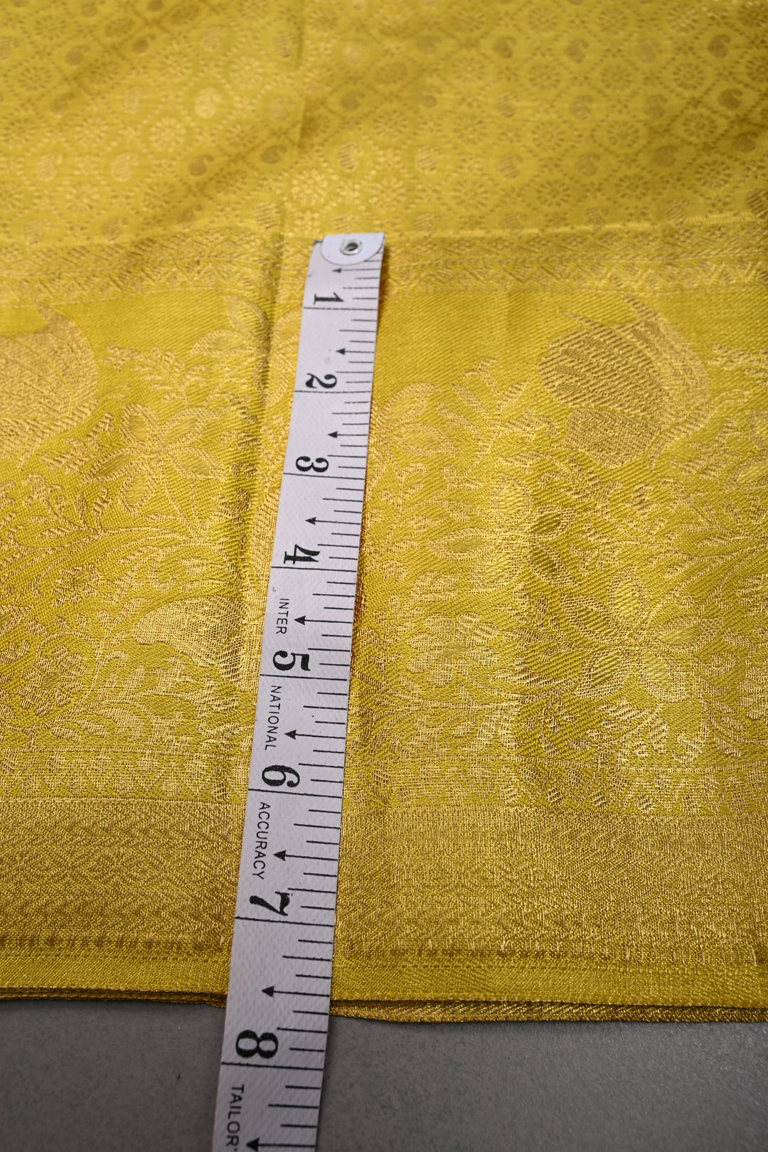 Gold-Yellow Pure Kanjivaram Tissue Silk Saree with Geometric Zari Brocade and Zari Border | SILK MARK CERTIFIED | SHOBITAM