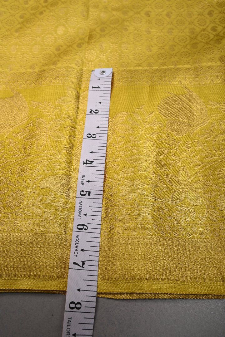 Gold-Yellow Pure Kanjivaram Tissue Silk Saree with Geometric Zari Brocade and Zari Border | SILK MARK CERTIFIED | SHOBITAM