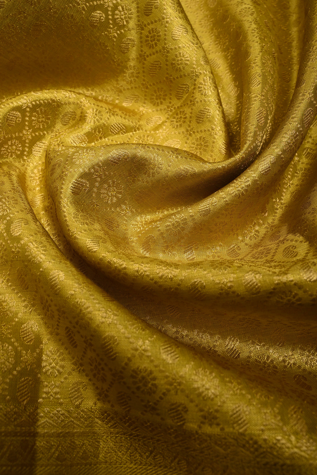 Gold-Yellow Pure Kanjivaram Tissue Silk Saree with Geometric Zari Brocade and Zari Border | SILK MARK CERTIFIED | SHOBITAM