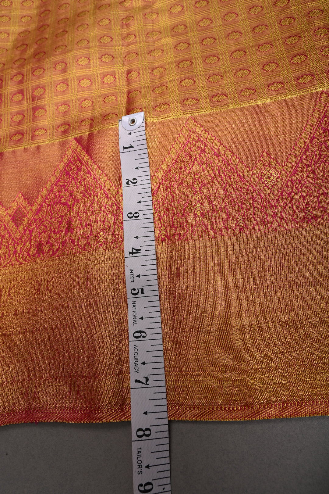 Pink-Gold Dual Tone Zari Checks on Pure Kanjivaram Tissue Silk Saree with Meenakari Zari Brocade and Zari Border | SILK MARK CERTIFIED | SHOBITAM