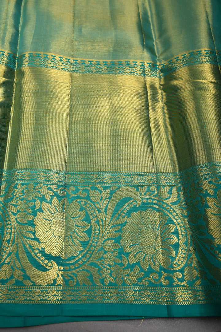 Light Lilac-Gold Pure Kanjivaram Tissue Silk Saree with Geometric Zari Brocade and Contrast Wide Zari Border | SILK MARK CERTIFIED | SHOBITAM