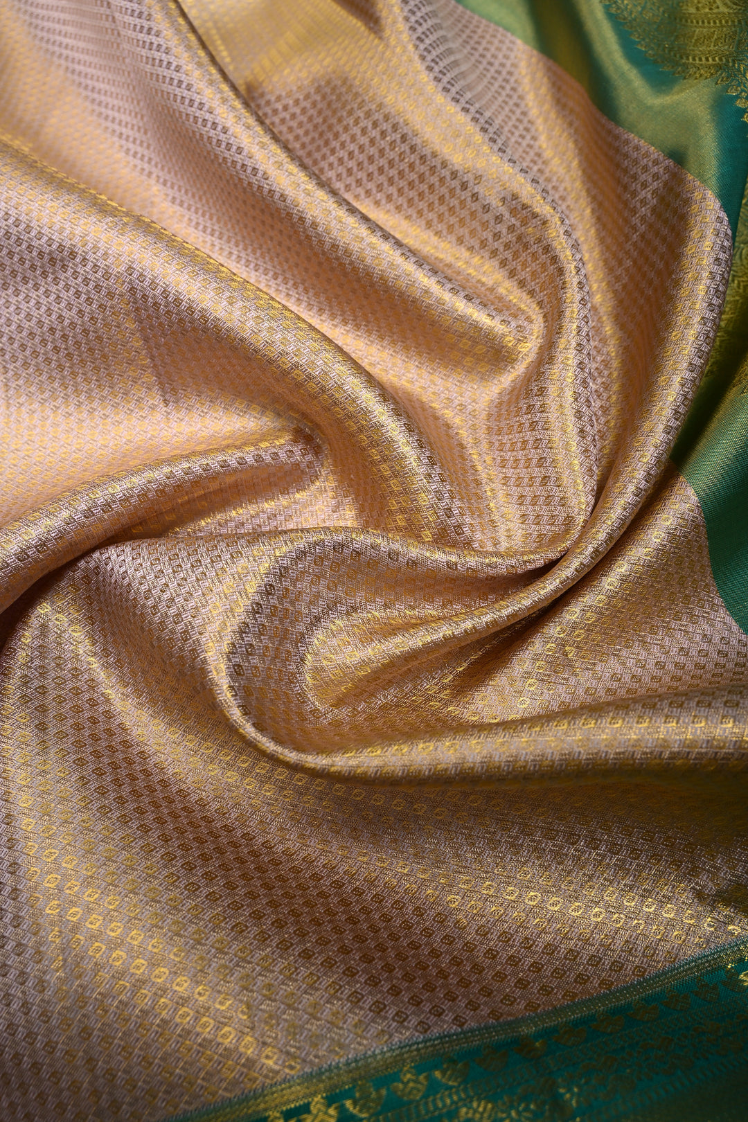 Light Lilac-Gold Pure Kanjivaram Tissue Silk Saree with Geometric Zari Brocade and Contrast Wide Zari Border | SILK MARK CERTIFIED | SHOBITAM