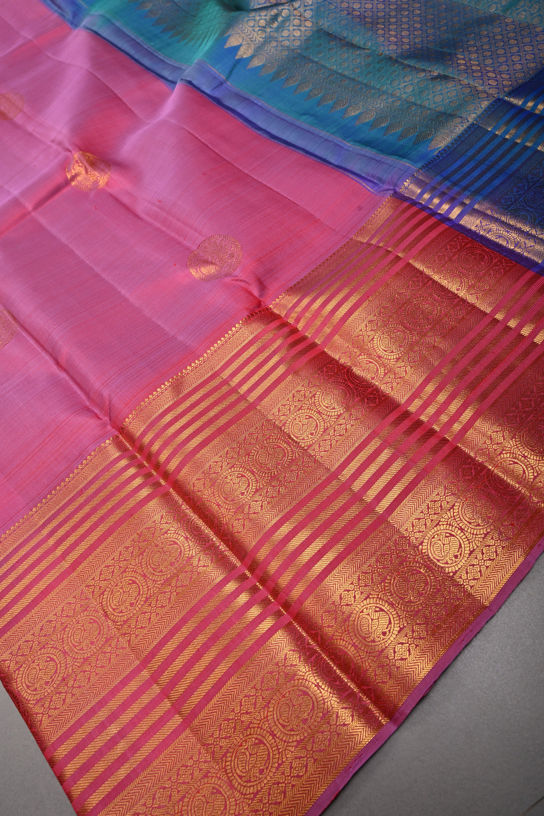 Mauvish  Pink Pure Kanjivaram Silk Saree with Zari Buttas and Wide Zari Border | SILK MARK CERTIFIED | SHOBITAM