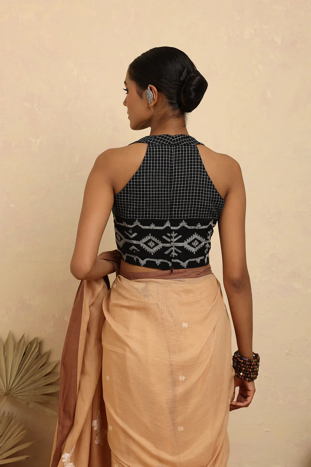 Noir Checks Jamdani Blouse | SHOBITAM