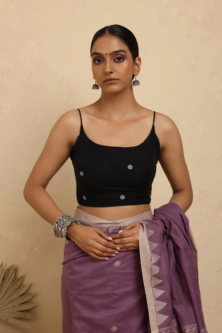 Black Polka Jamdani Blouse | SHOBITAM