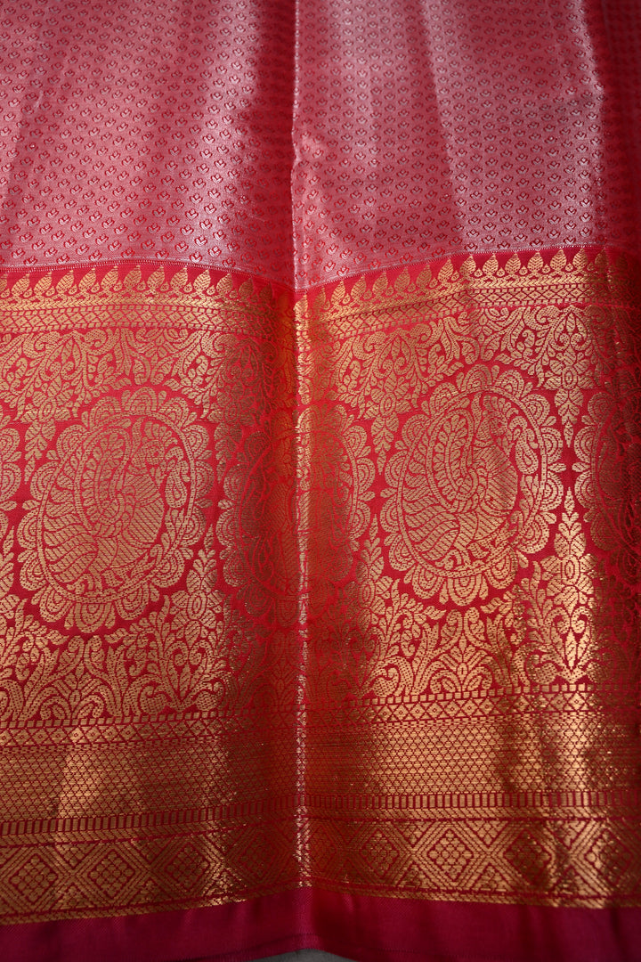 Red Kanjivaram Tissue Semi Silk Saree with Meenakari Floral Brocade and Zari Border | SHOBITAM