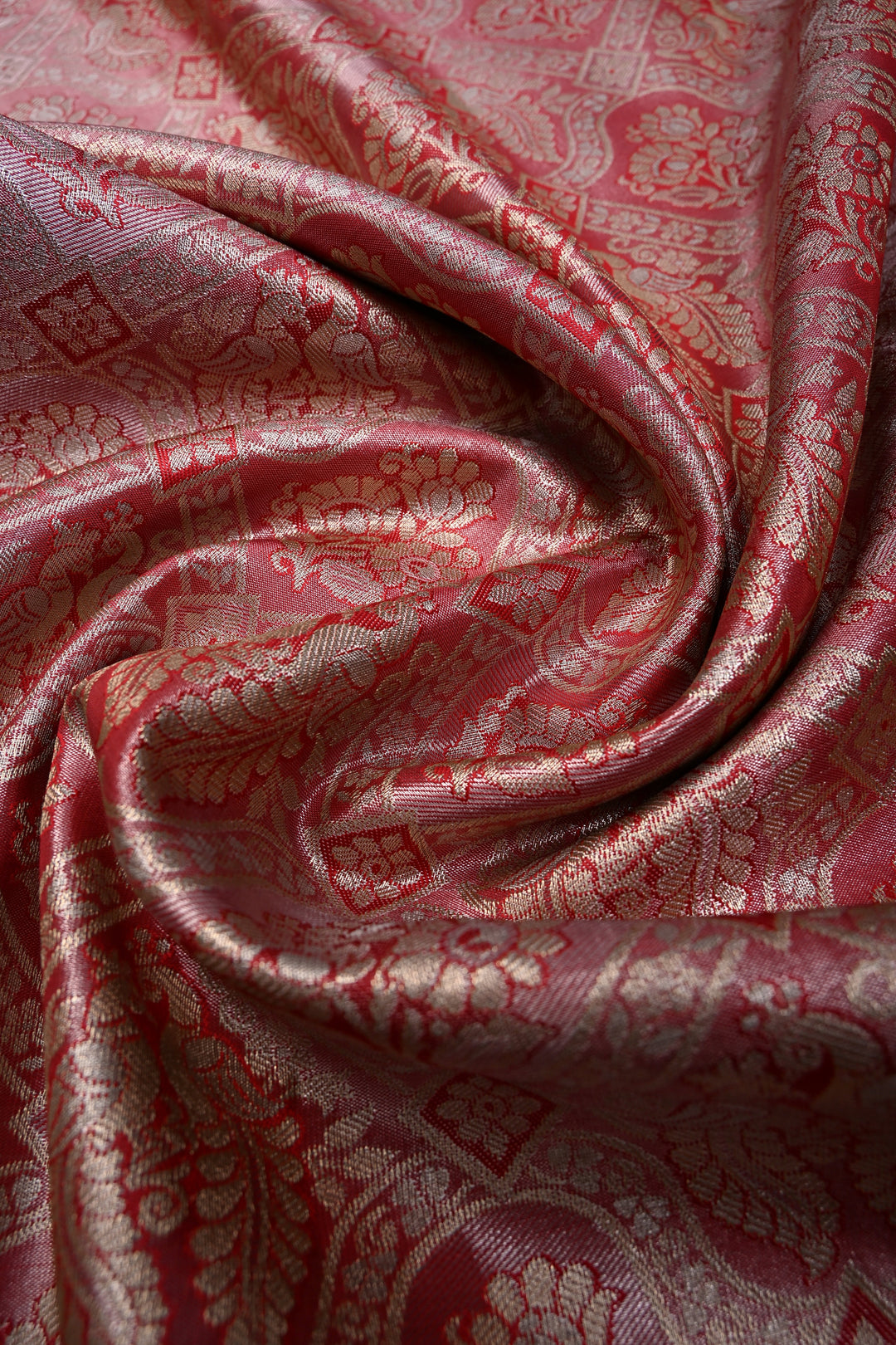 Red Kanjivaram Tissue Semi Silk Saree with Meenakari Floral Brocade and Zari Border | SHOBITAM