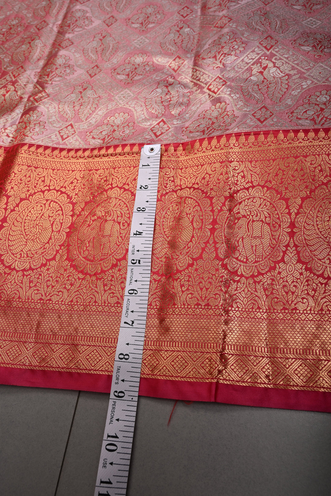 Red Kanjivaram Tissue Semi Silk Saree with Meenakari Floral Brocade and Zari Border | SHOBITAM