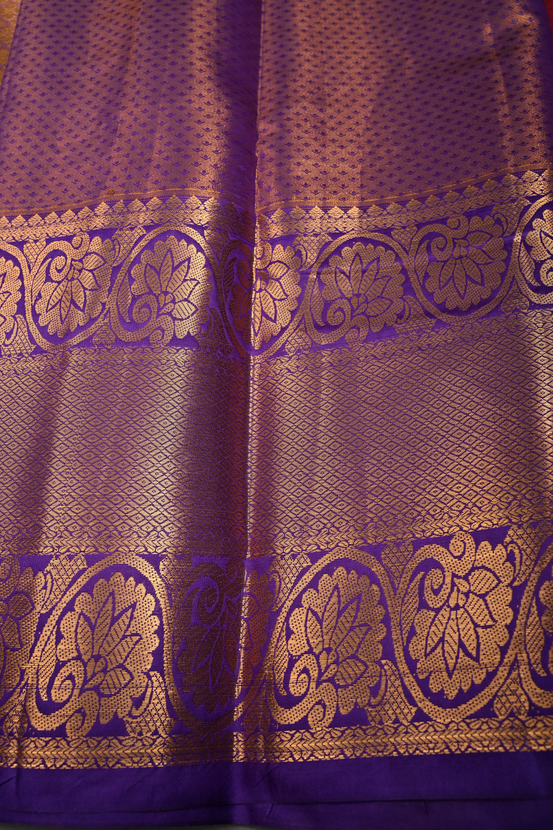 Pink Dual Tone Kanjivaram Tissue Semi Silk Saree with Meenakari Floral Jaal Brocade and Contrast Zari Border | SHOBITAM