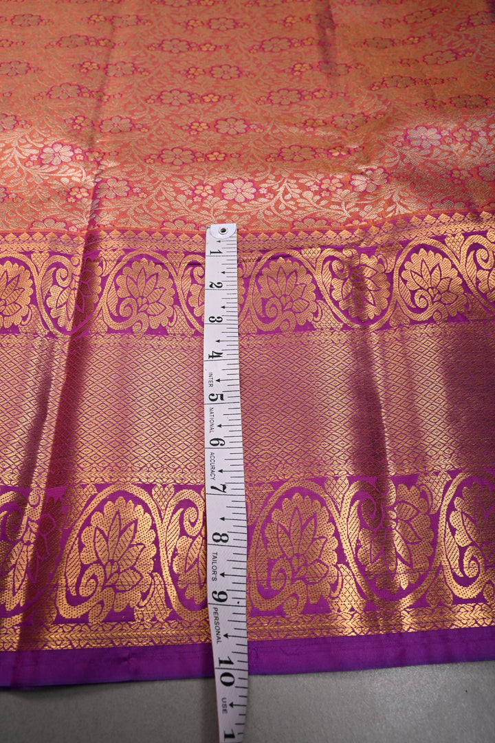 Pink Dual Tone Kanjivaram Tissue Semi Silk Saree with Meenakari Floral Jaal Brocade and Contrast Zari Border | SHOBITAM