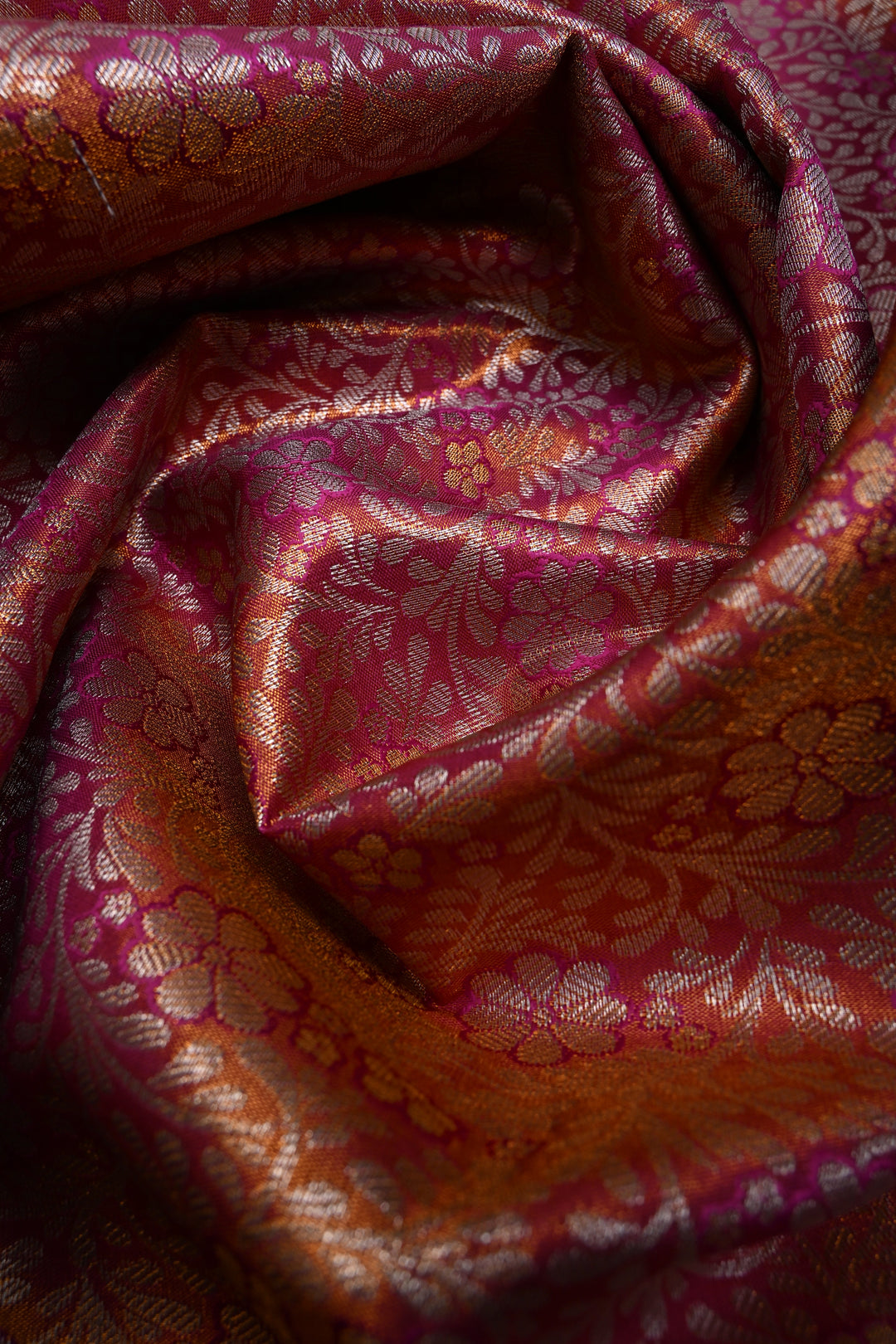 Pink Dual Tone Kanjivaram Tissue Semi Silk Saree with Meenakari Floral Jaal Brocade and Contrast Zari Border | SHOBITAM