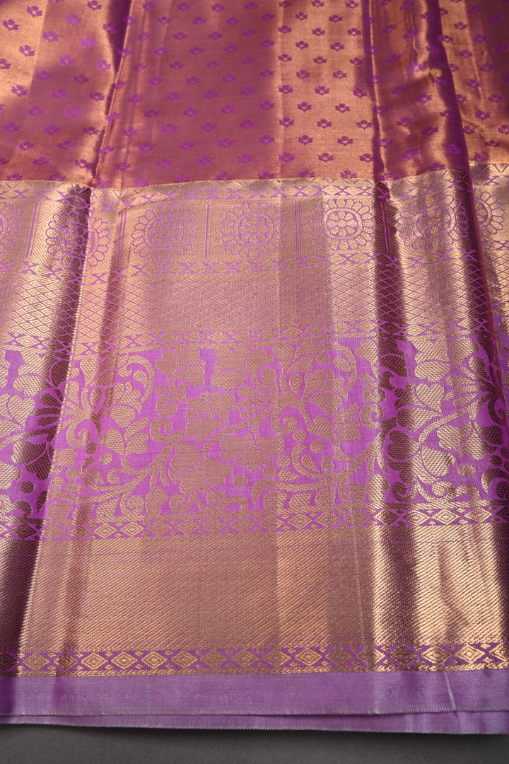 Lilac Kanjivaram Tissue Semi Silk Saree with Meenakari Floral Jaal Brocade and Zari Border | SHOBITAM