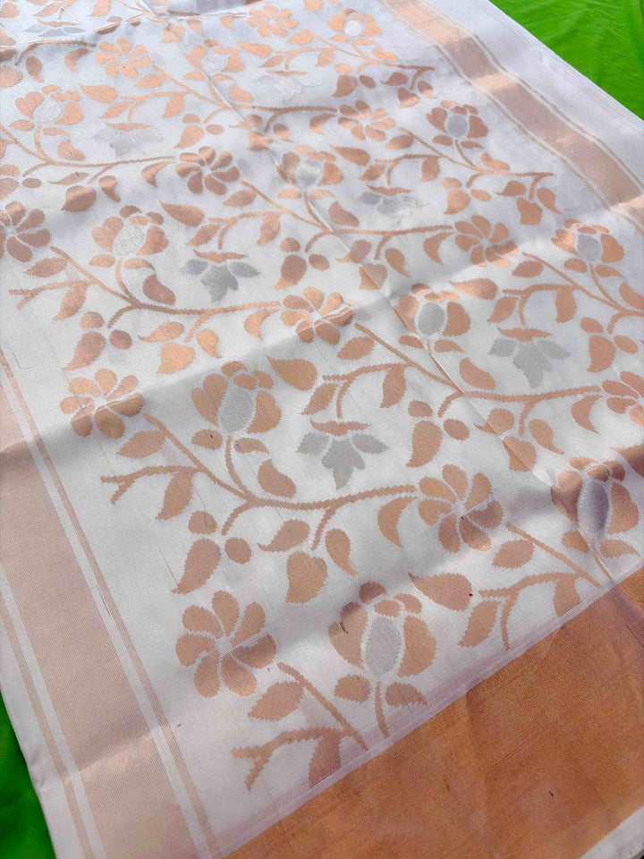 Hans Waala Safed - Handwoven White Jamdani Silk Saree | SILK MARK CERTIFIED | SHOBITAM