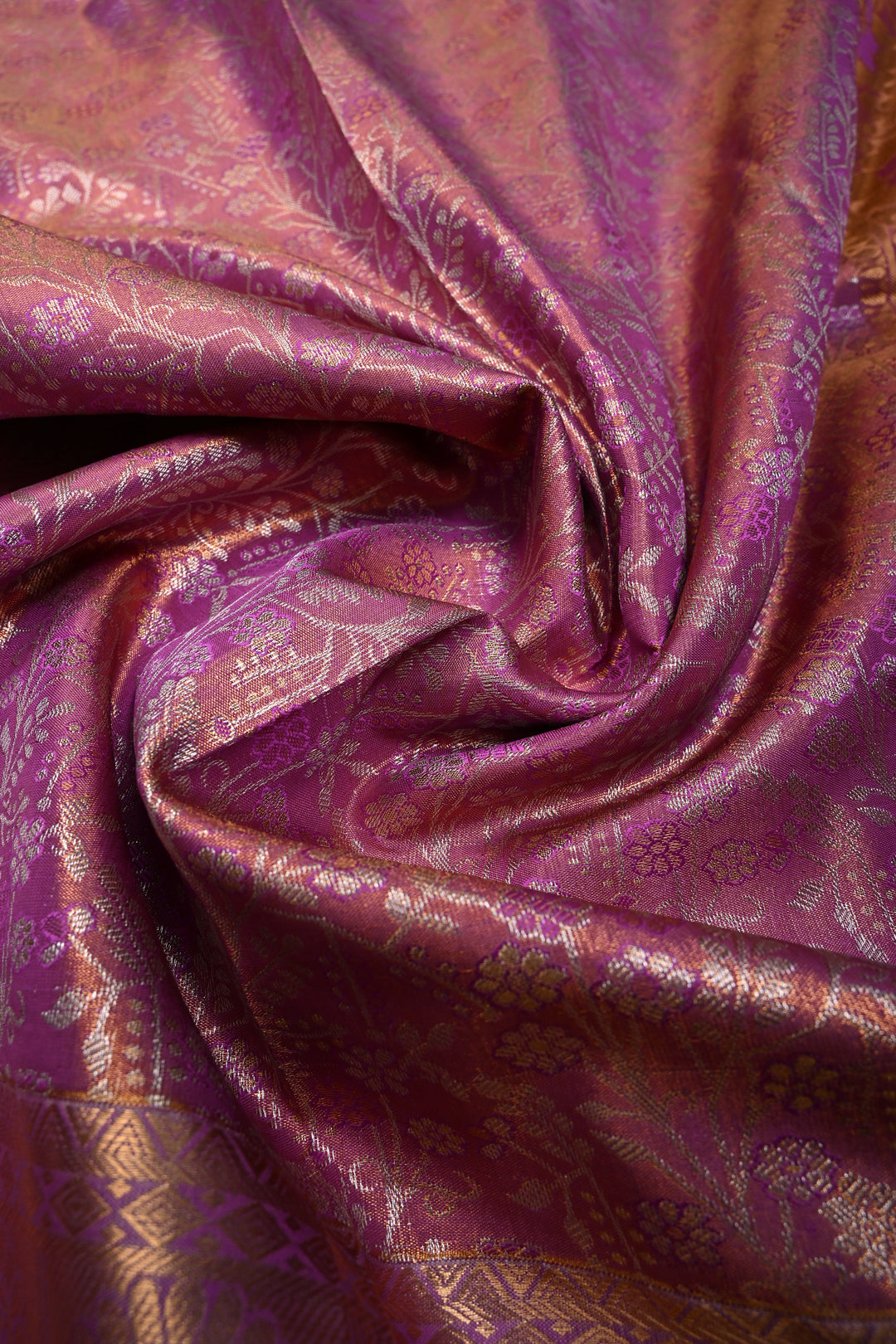 Lilac Kanjivaram Tissue Semi Silk Saree with Meenakari Floral Jaal Brocade and Zari Border | SHOBITAM