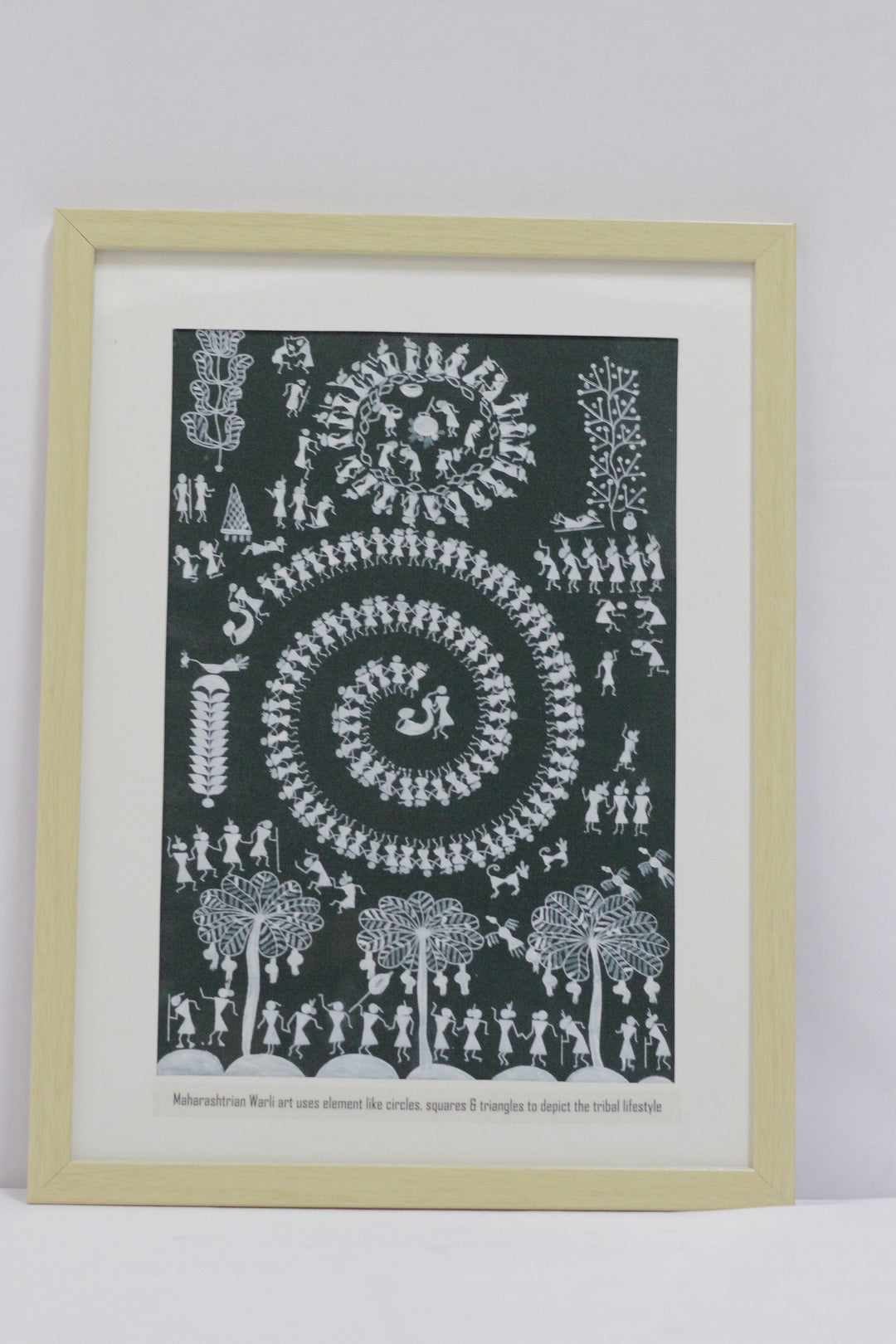 Green Warli Handpainted Art, Unframed