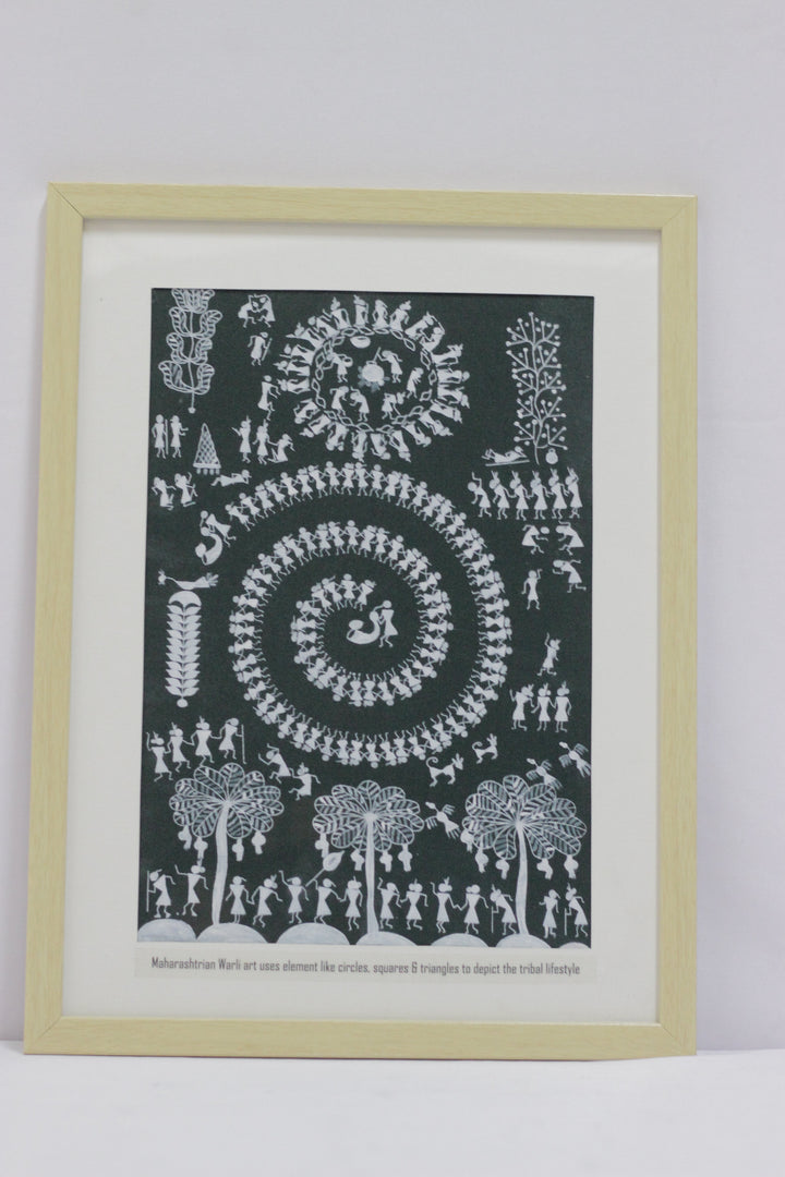 Green Warli Handpainted Art, Unframed