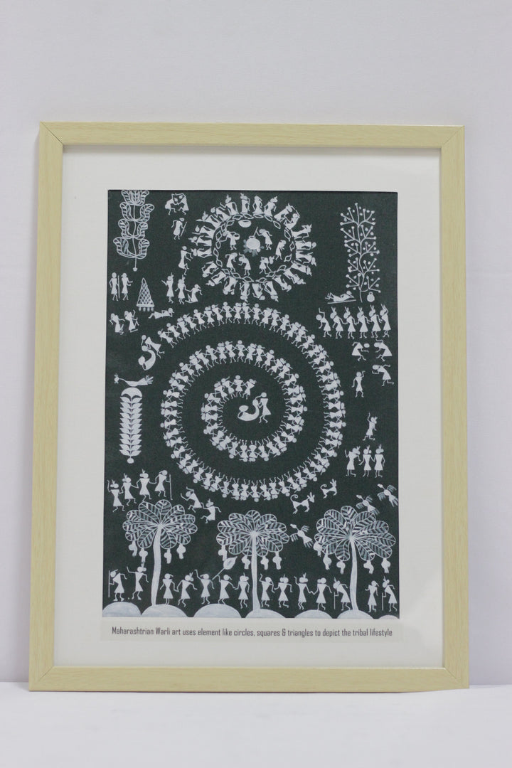 Green Warli Handpainted Art, Unframed