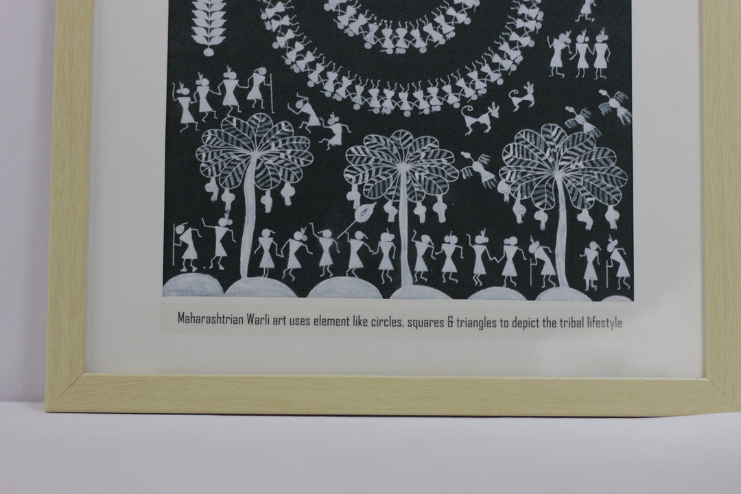 Green Warli Handpainted Art, Unframed