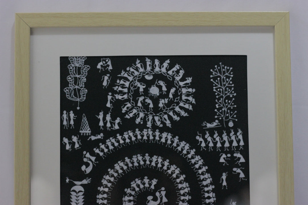 Green Warli Handpainted Art, Unframed