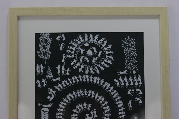 Green Warli Handpainted Art, Unframed