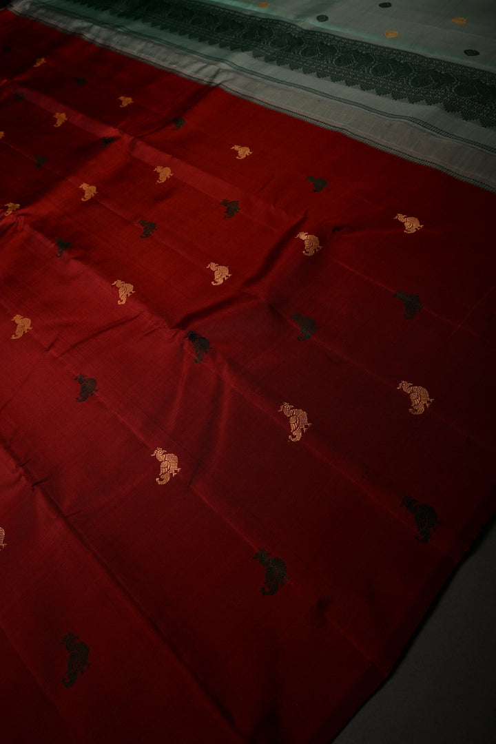 Maroon Borderless Kanjivaram Pure Silk Saree with Resham Meenakari Birds Motifs and Contrast Pallu | SILK MARK CERTIFIED | SHOBITAM