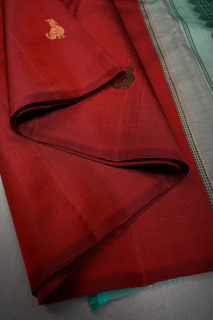 Maroon Borderless Kanjivaram Pure Silk Saree with Resham Meenakari Birds Motifs and Contrast Pallu | SILK MARK CERTIFIED | SHOBITAM