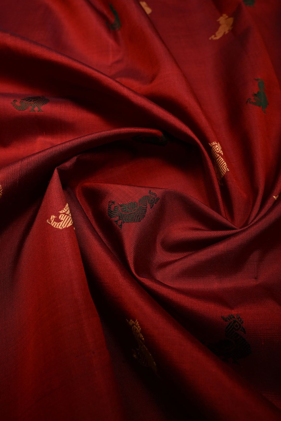 Maroon Borderless Kanjivaram Pure Silk Saree with Resham Meenakari Birds Motifs and Contrast Pallu | SILK MARK CERTIFIED | SHOBITAM