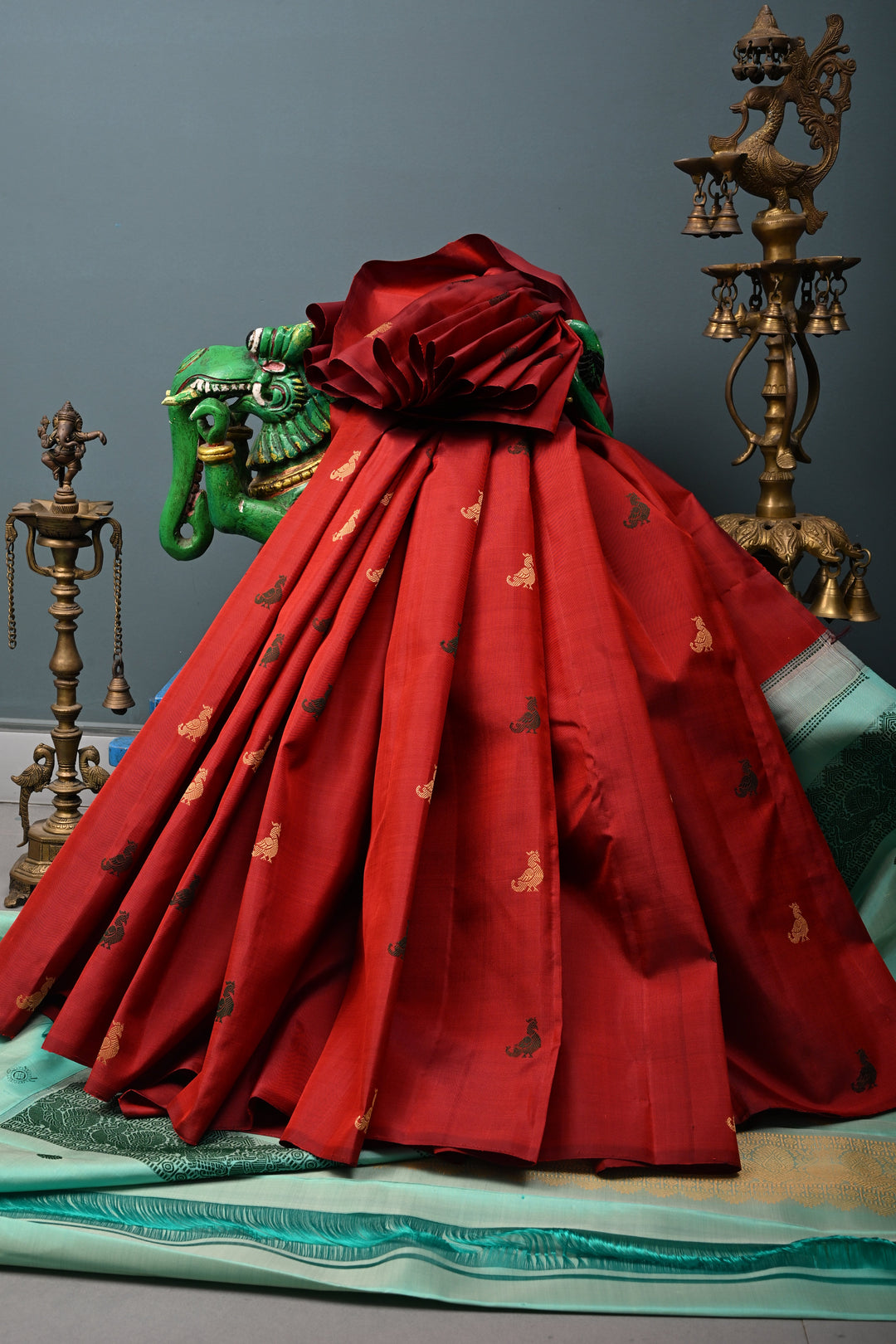 Maroon Borderless Kanjivaram Pure Silk Saree with Resham Meenakari Birds Motifs and Contrast Pallu | SILK MARK CERTIFIED | SHOBITAM