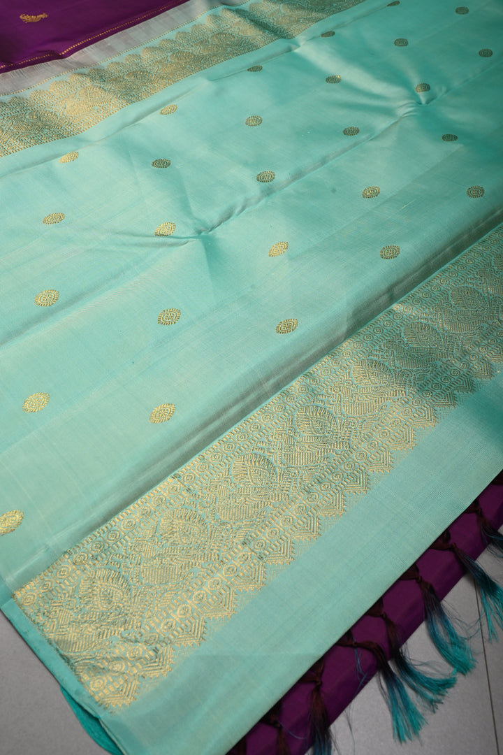 Eggplant Purple Borderless Kanjivaram Pure Silk Saree with Birds Zari Buttas  | SILK MARK CERTIFIED | SHOBITAM