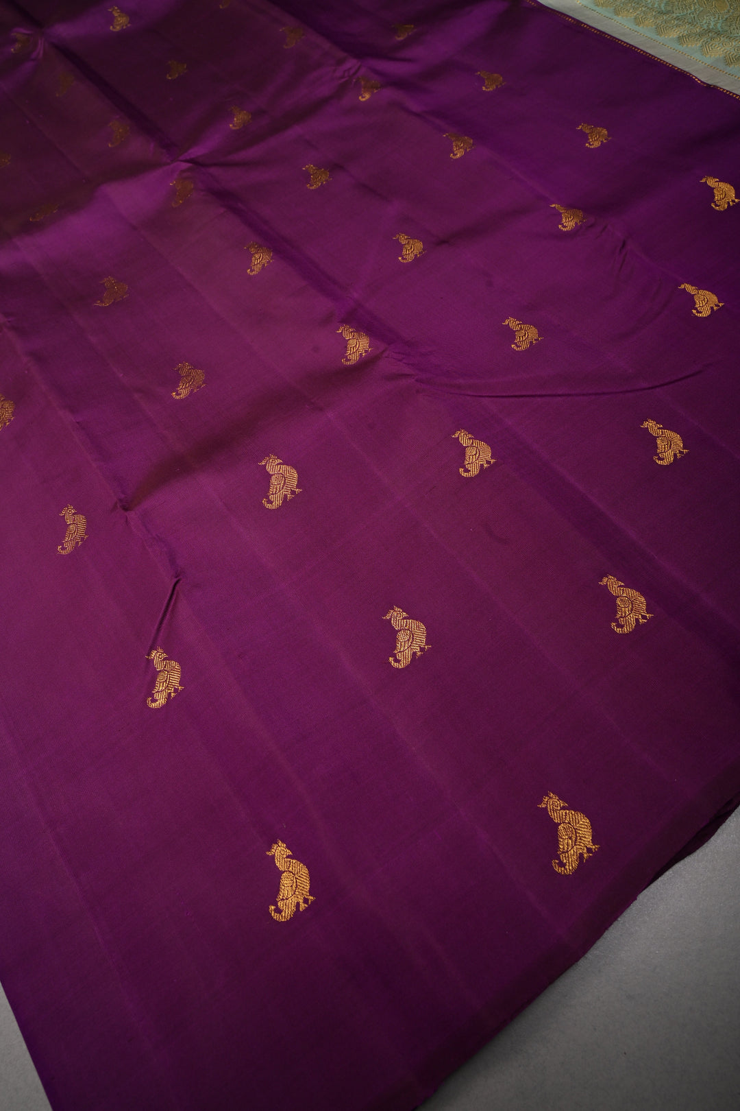 Eggplant Purple Borderless Kanjivaram Pure Silk Saree with Birds Zari Buttas  | SILK MARK CERTIFIED | SHOBITAM