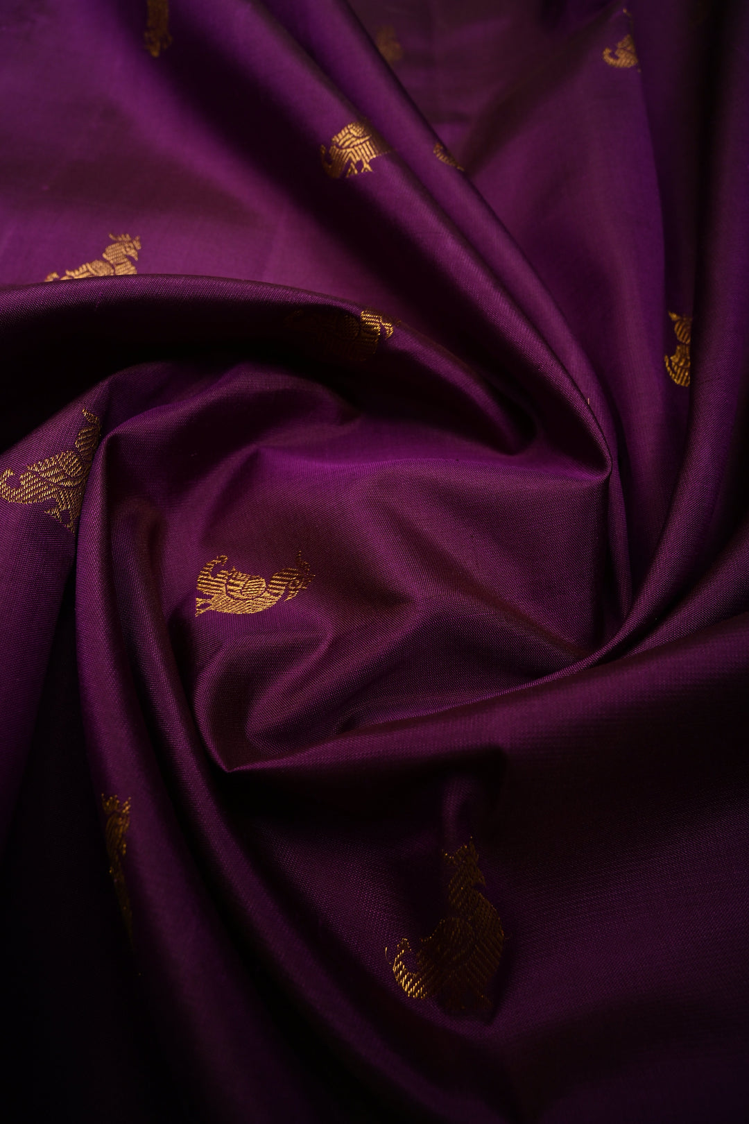 Eggplant Purple Borderless Kanjivaram Pure Silk Saree with Birds Zari Buttas  | SILK MARK CERTIFIED | SHOBITAM