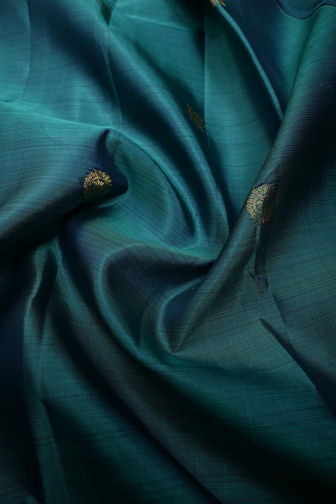 Aegean Blue Kanjivaram Pure Silk Saree with Zari Buttas and One Side Distinct Vanasingaram Mandala Motifs on Border | SILK MARK CERTIFIED | SHOBITAM