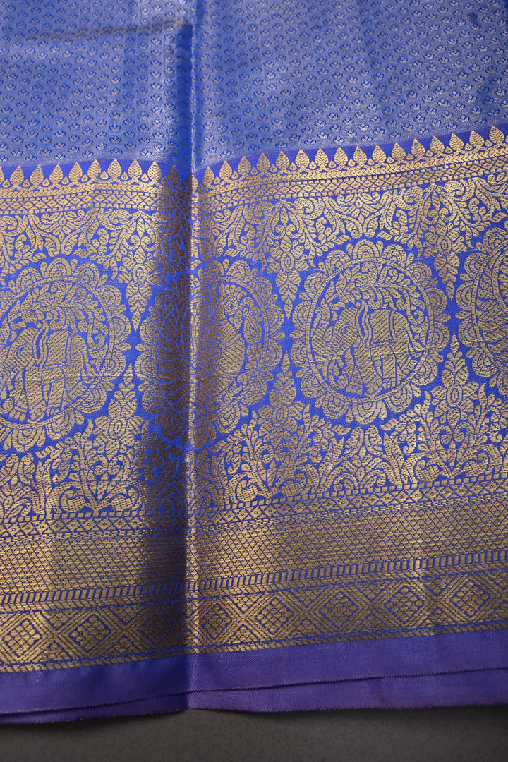 Light Blue Kanjivaram Tissue Semi Silk Saree with Meenakari Floral Brocade and Zari Border | SHOBITAM