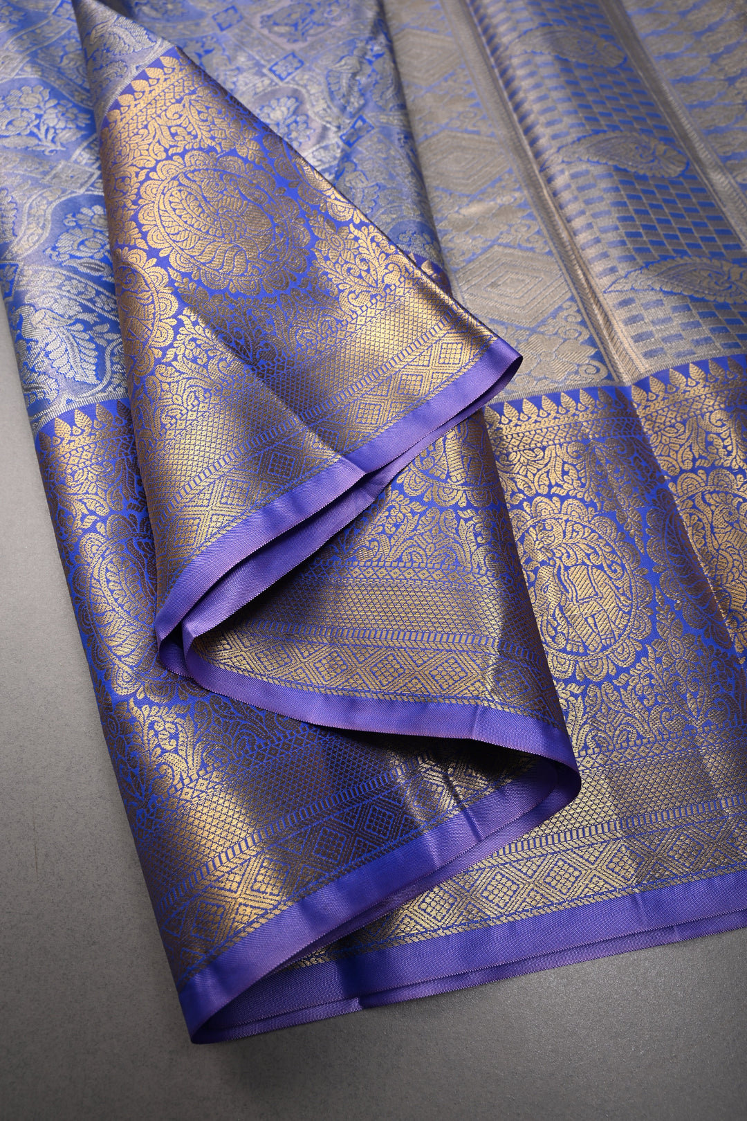 Light Blue Kanjivaram Tissue Semi Silk Saree with Meenakari Floral Brocade and Zari Border | SHOBITAM