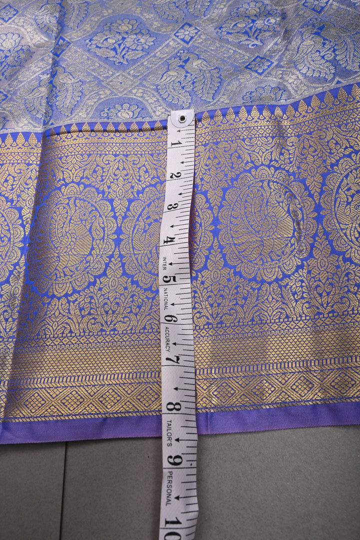 Light Blue Kanjivaram Tissue Semi Silk Saree with Meenakari Floral Brocade and Zari Border | SHOBITAM