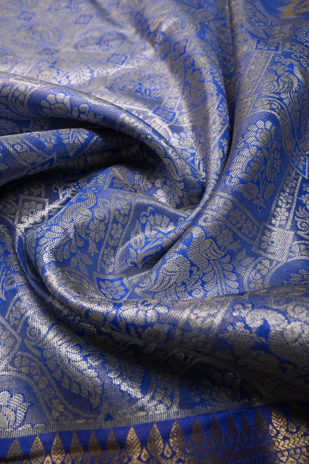 Light Blue Kanjivaram Tissue Semi Silk Saree with Meenakari Floral Brocade and Zari Border | SHOBITAM