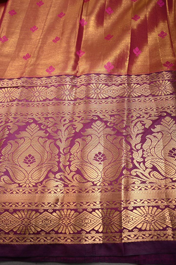 Pink Kanjivaram Tissue Semi Silk Saree with Meenakari Floral Brocade and Wide Zari Border | SHOBITAM