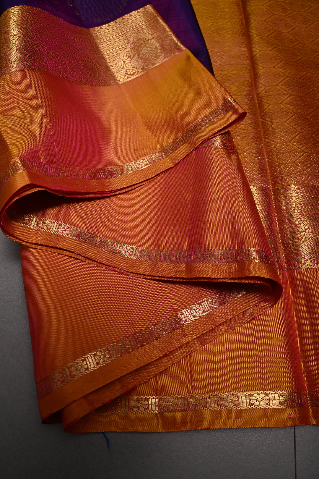 Vadamalli Dual Tone Kanjivaram Silk Saree with Zari Buttas and Contrast Zari Border | SILK MARK CERTIFIED | SHOBITAM