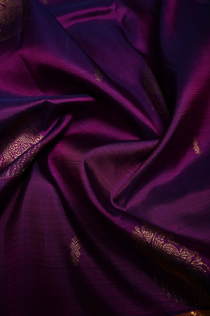 Vadamalli Dual Tone Kanjivaram Silk Saree with Zari Buttas and Contrast Zari Border | SILK MARK CERTIFIED | SHOBITAM