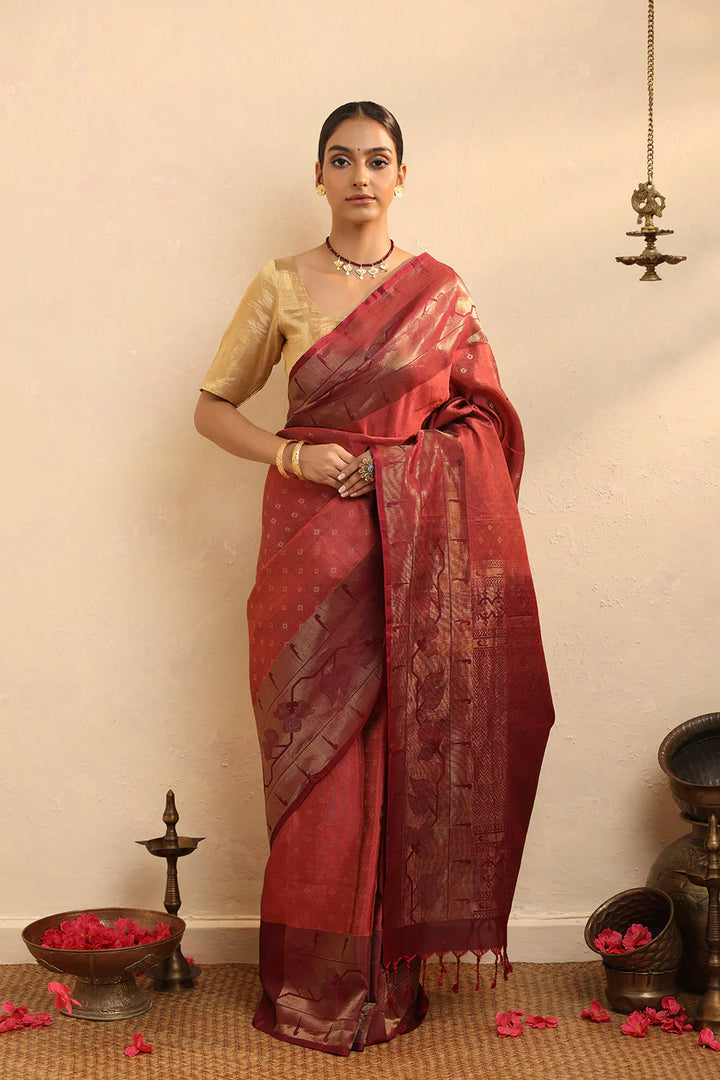 Handloom Maroon Pure Silk Kanjivaram Soft Silk Saree | SILK MARK CERTIFIED | SHOBITAM