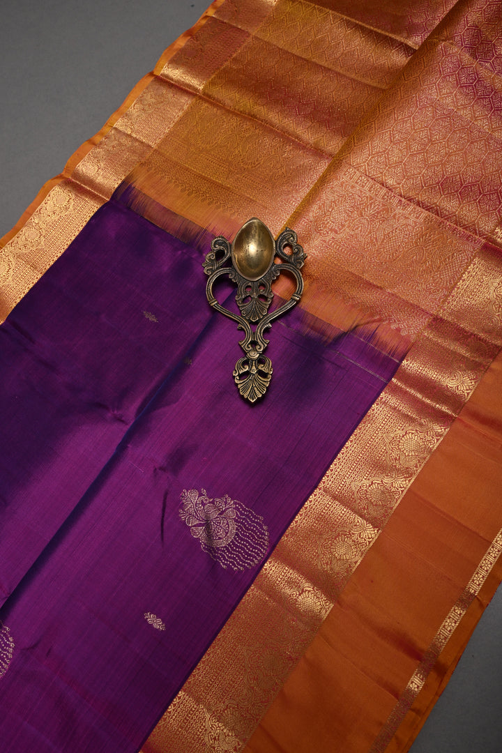 Vadamalli Dual Tone Kanjivaram Silk Saree with Zari Buttas and Contrast Zari Border | SILK MARK CERTIFIED | SHOBITAM