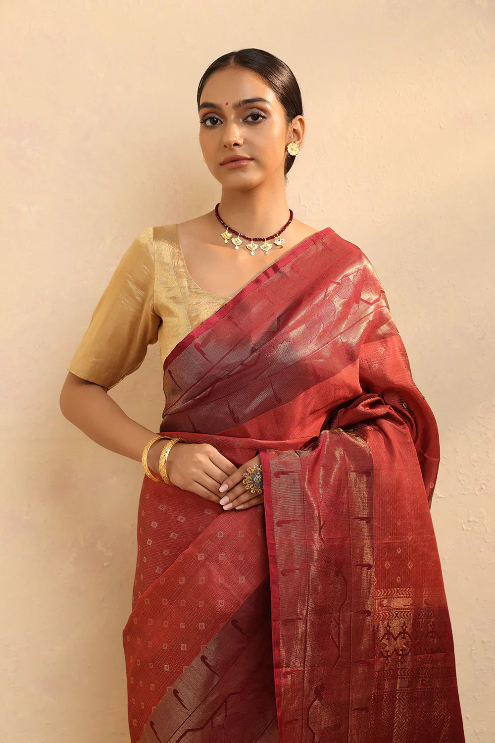 Golden Tissue Blouse | SHOBITAM