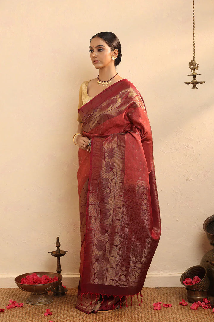 Handloom Maroon Pure Silk Kanjivaram Soft Silk Saree | SILK MARK CERTIFIED | SHOBITAM