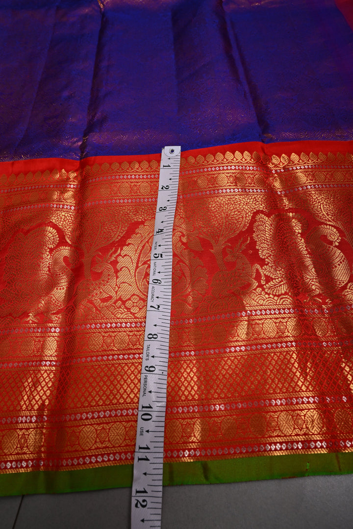 Purple Dual Tone Gadwal Silk Saree with Vanasingaram Zari Brocade and Contrast Wide Zari Border | SILK MARK CERTIFIED