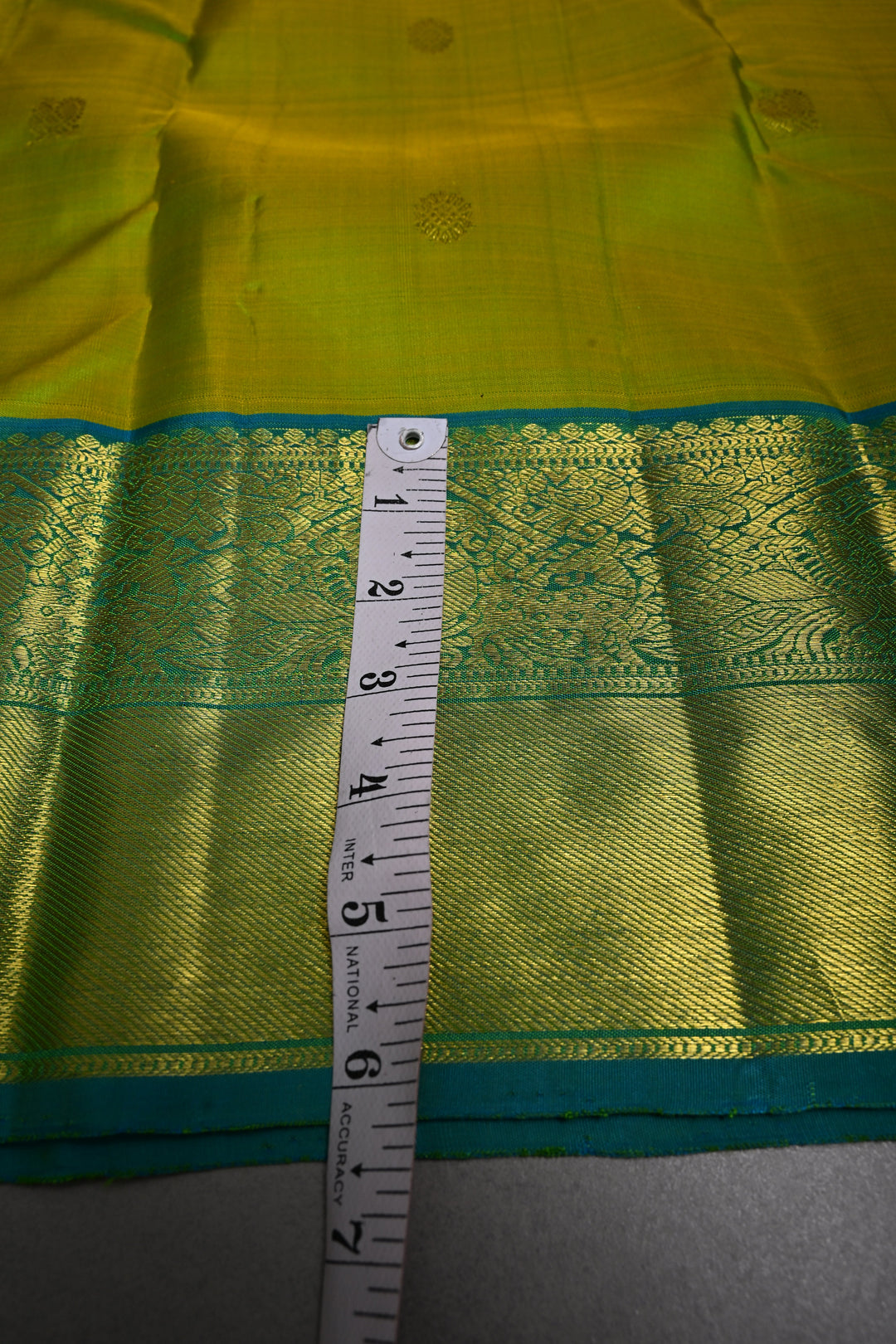 Chartreuse Dual Tone Kanjivaram Silk Saree with Zari Buttas and Contrast Zari Border | SILK MARK CERTIFIED | SHOBITAM